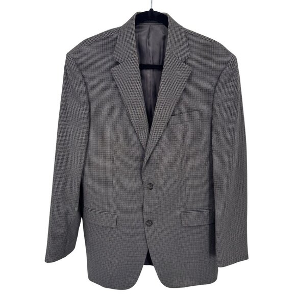 Lauren Ralph Lauren Blazer Mens 42R Gray Wool Houndstooth‎ Plaid Vintage - Picture 1 of 9